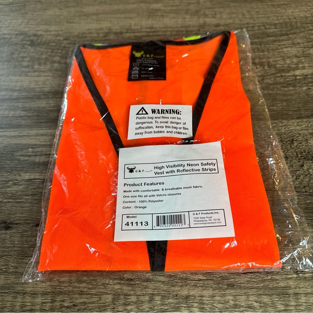 Neon Orange G & F 41113 Industrial Rips Vest One Size Fits All